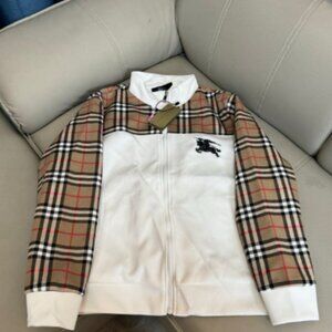 Burberry Check Panel Long Sleeve Jacket White and Brown Men's Size XL